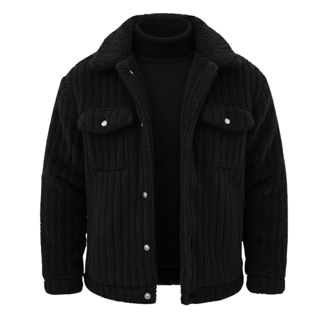 Winter Plush Jacket With Soft Collar and Button Closure For Men