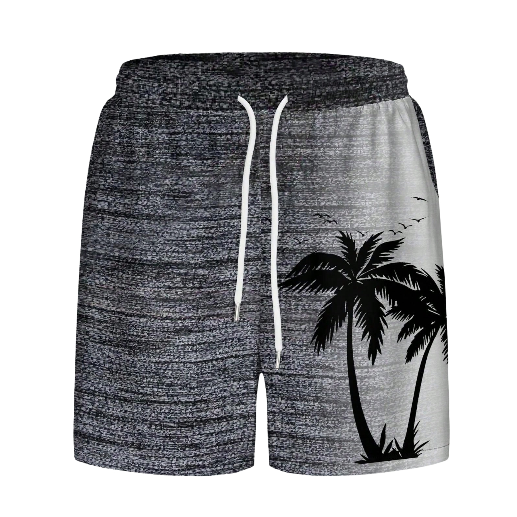 Coconut Tree Ombre Print Drawstring Swim Trunks For Men