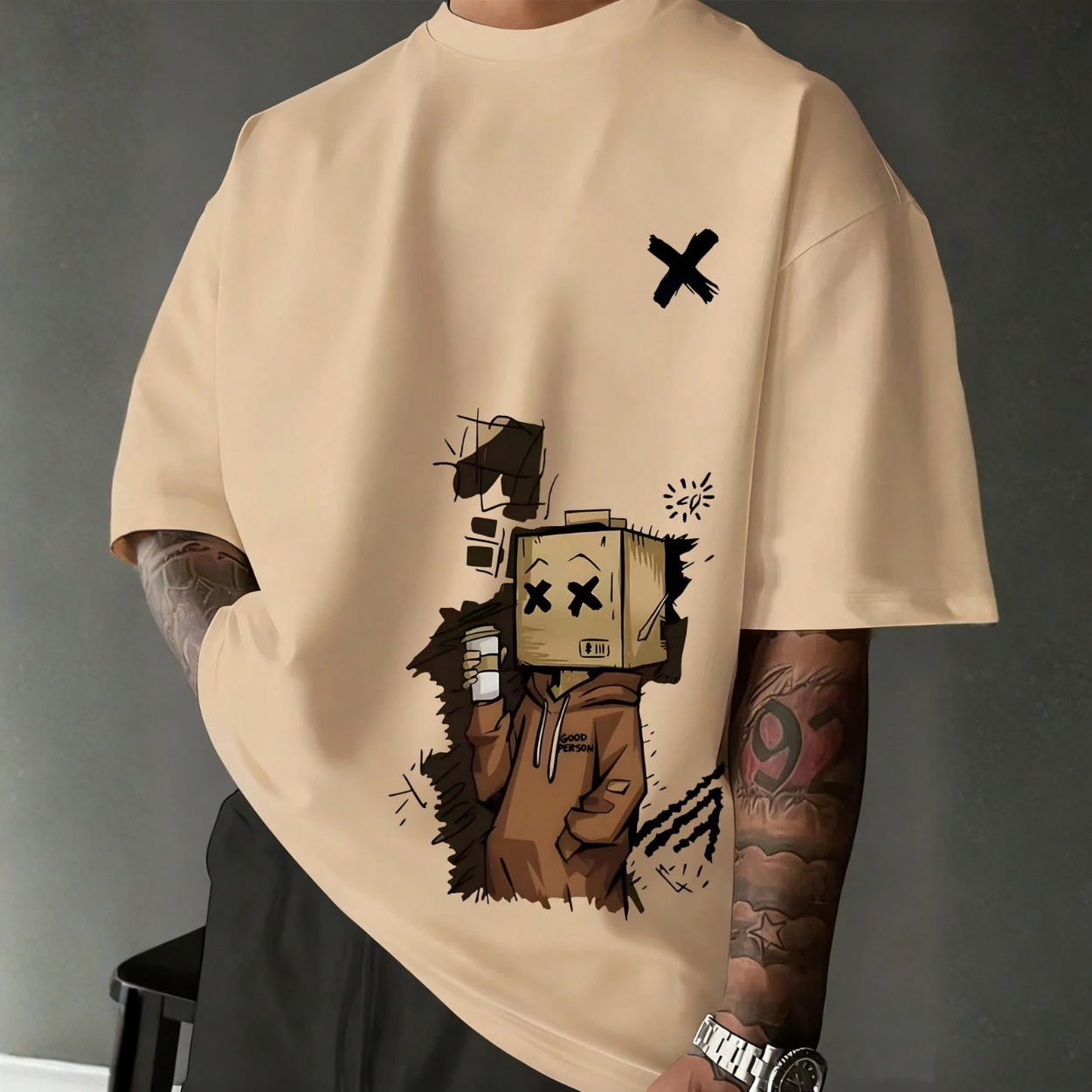 Printed Pattern Round Short Sleeve T Shirt For Men