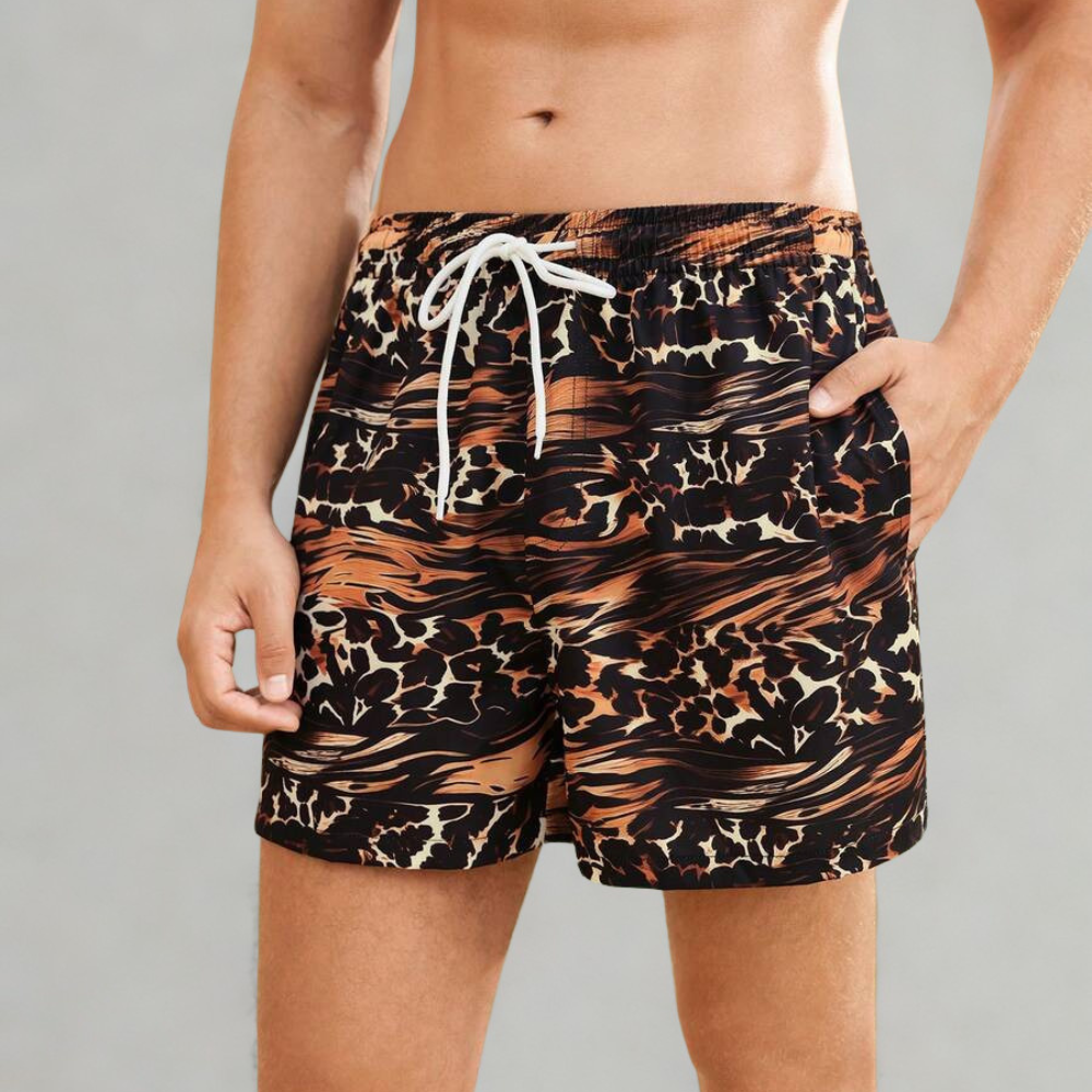[Copy]1pc Men's Summer Beach Vacation Style Drawstring Waist 2 In 1 Beach Shorts