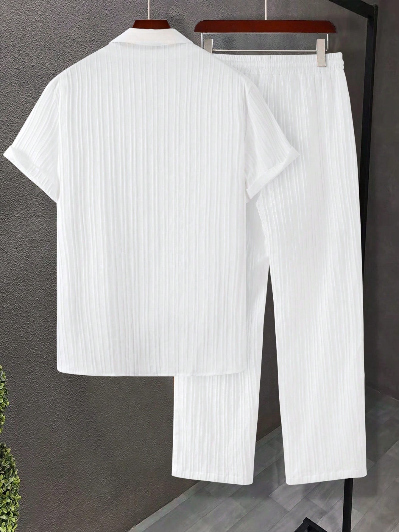 Solid Colored Button Up Shirt And Pants Without Tee-Vacay Outfit