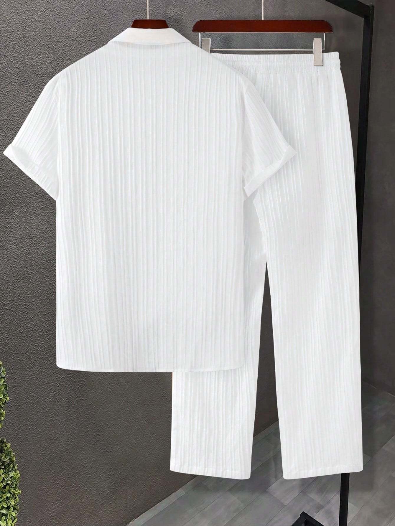 Solid Colored Button Up Shirt And Pants Without Tee-Vacay Outfit