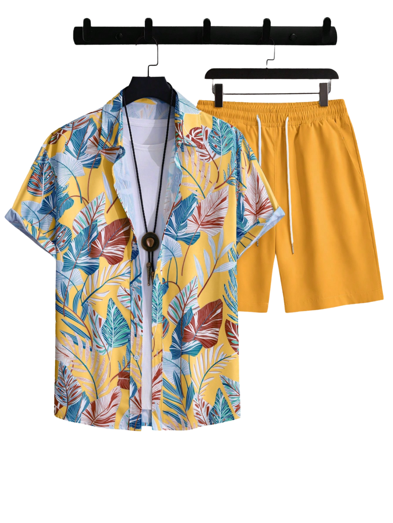 Leaf Print Short Sleeve Shirt And Shorts Set-Vacay Outfit