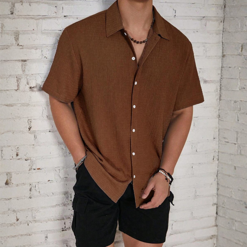 Solid Color Button Up Short Sleeve Casual Shirt For Men