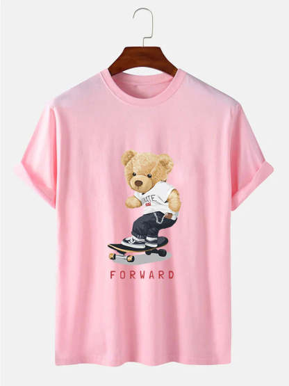 Bear On Skateboard Print T-Shirt-Vacay Outfit