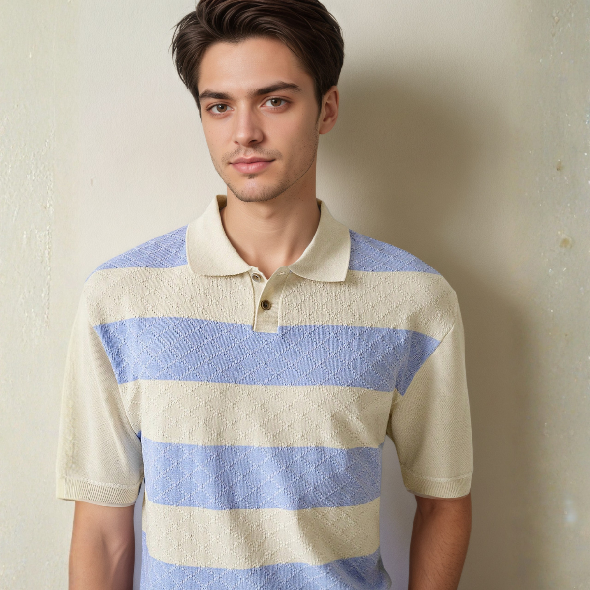 Casual Striped Knit Short Sleeve Polo Shirt For Men