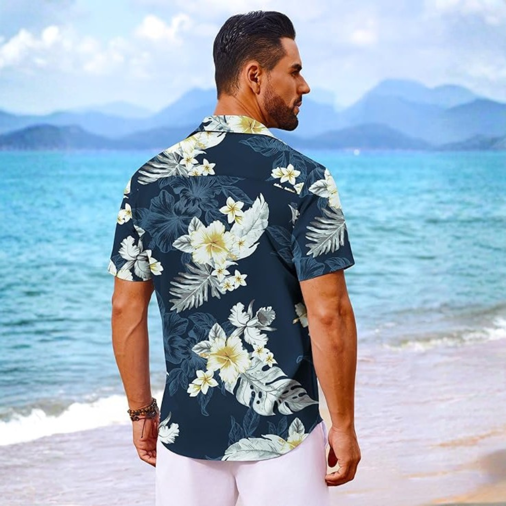 Floral Short Sleeve Button Front Hawaiian Shirt For Men