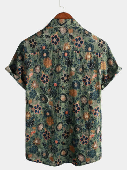 Men Floral Vintage Cotton Shirt-Vacay Outfit