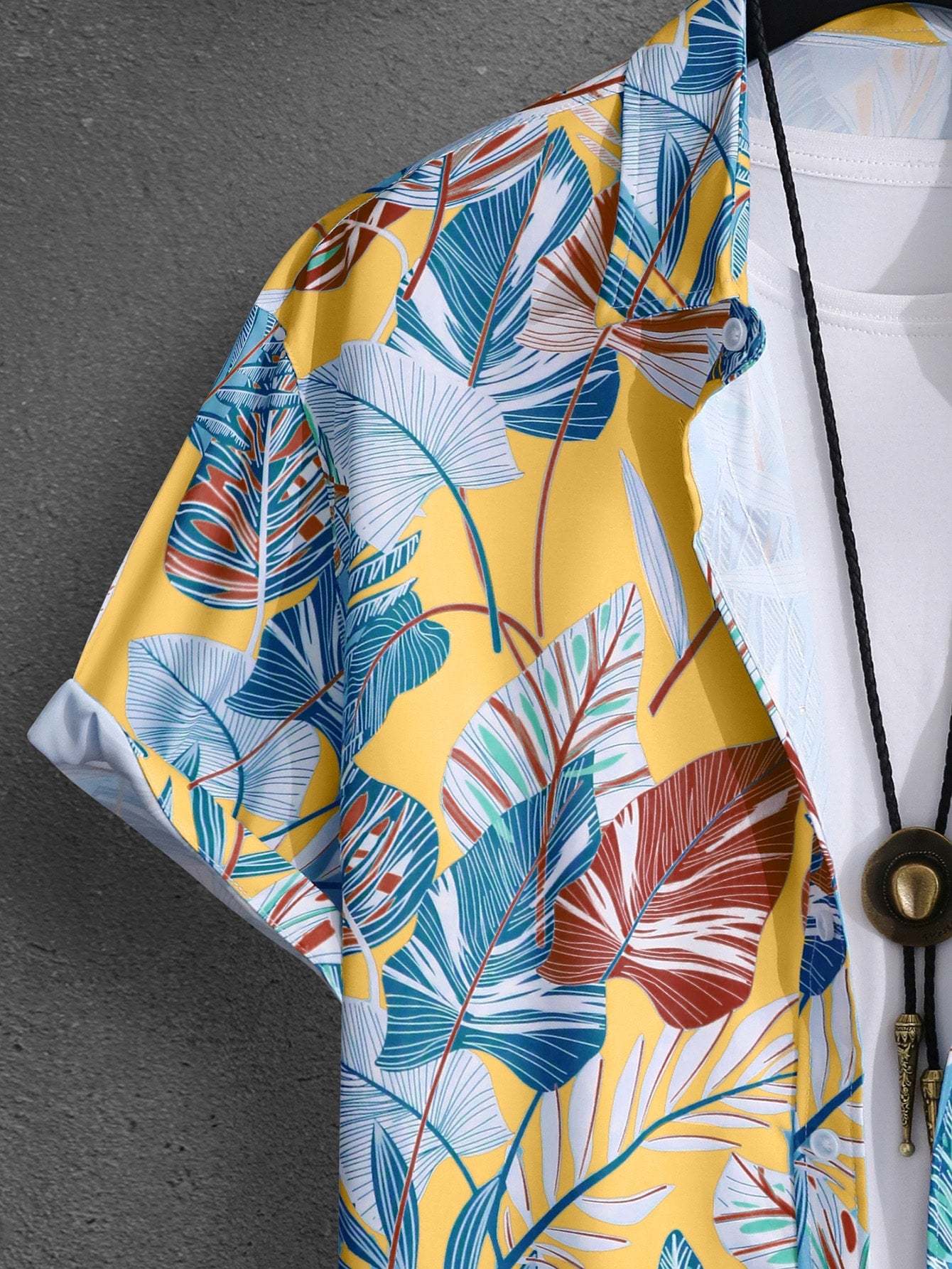 Leaf Print Short Sleeve Shirt And Shorts Set-Vacay Outfit