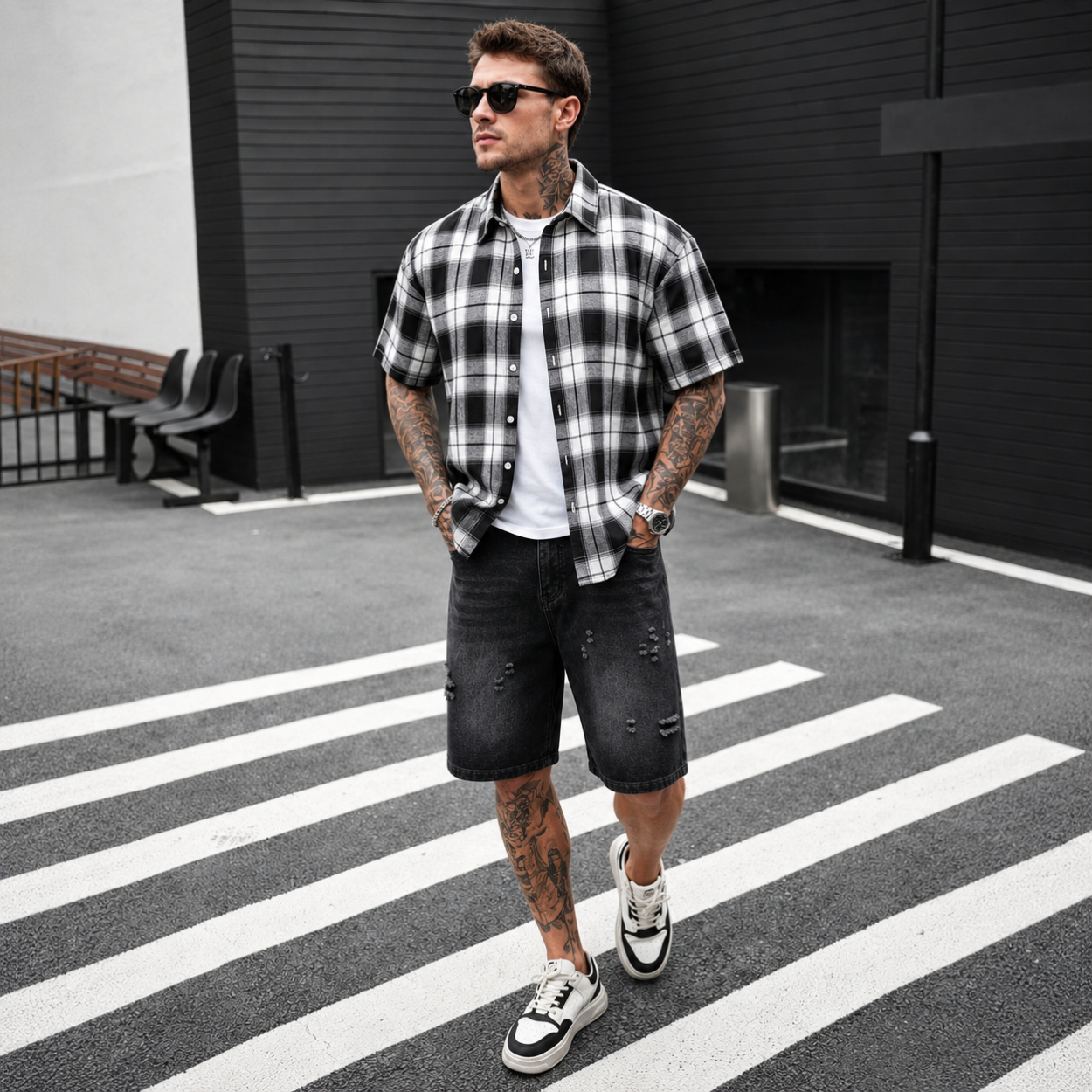 Casual Retro Checkered Short Sleeve Shirt For Men