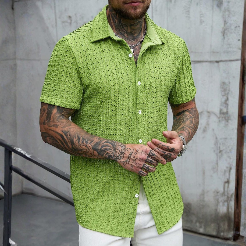 Geometric Jacquard Short Sleeve Casual Shirt