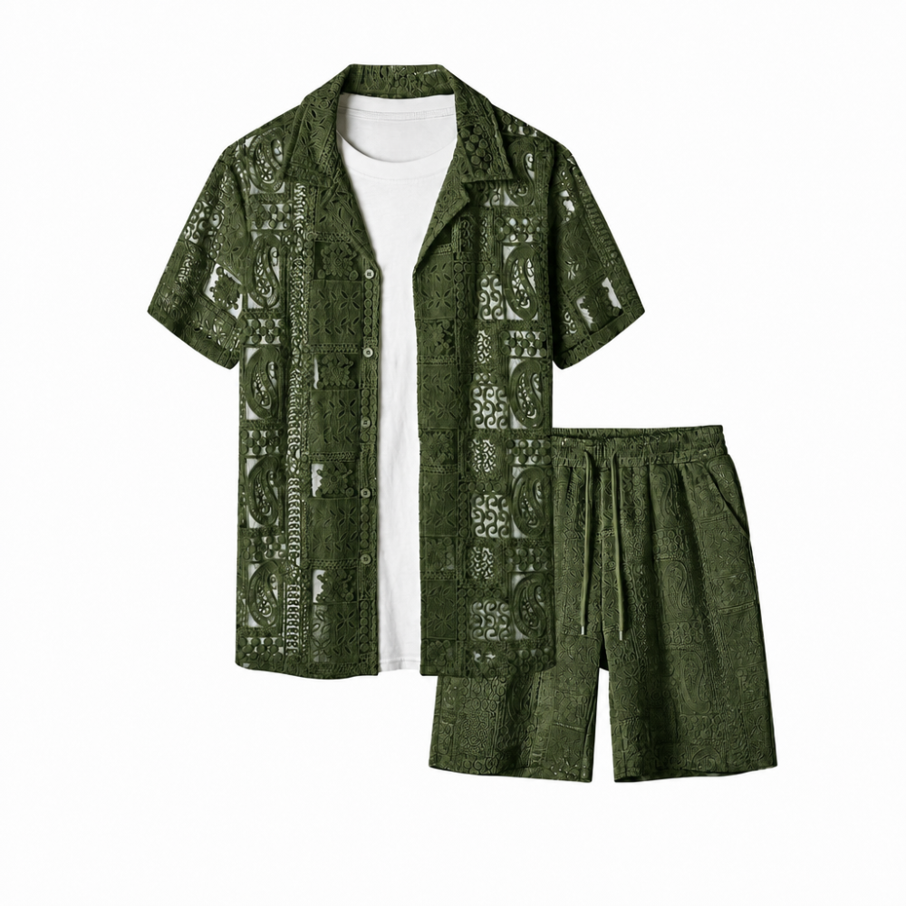 Beach Wear Short Sleeve Shirt and Short Set For Men