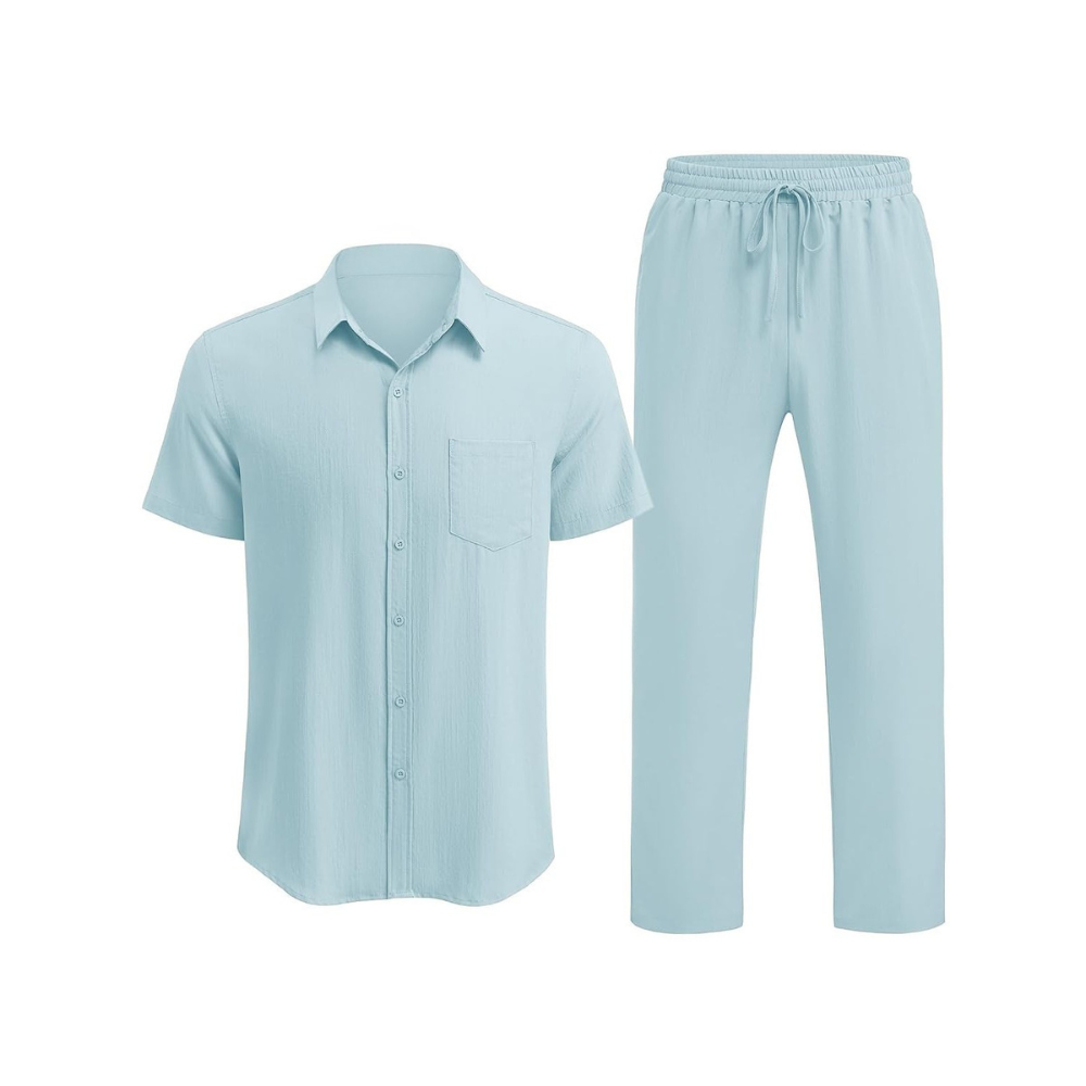 Casual Loose Fit Beach Wear Shirt And Pant Set For Men