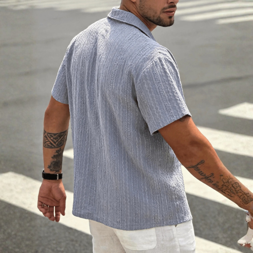Textured Revere Collar Short Sleeve Casual Vacation Shirt For Men