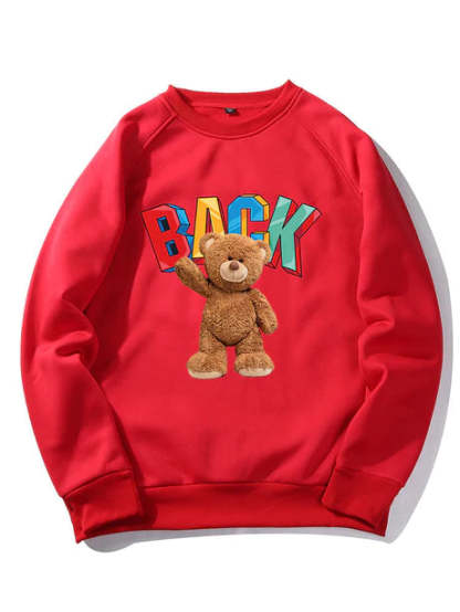 Bear Print Raglan Sleeve Sweatshirt-Vacay Outfit