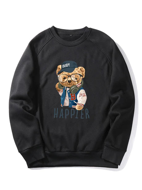 Baseball Jacket Bear Print Sweatshirt-Vacay Outfit