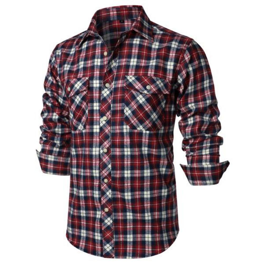 Plaid Flannel Button Up Shirt with Pockets and Classic Casual Fit for Men