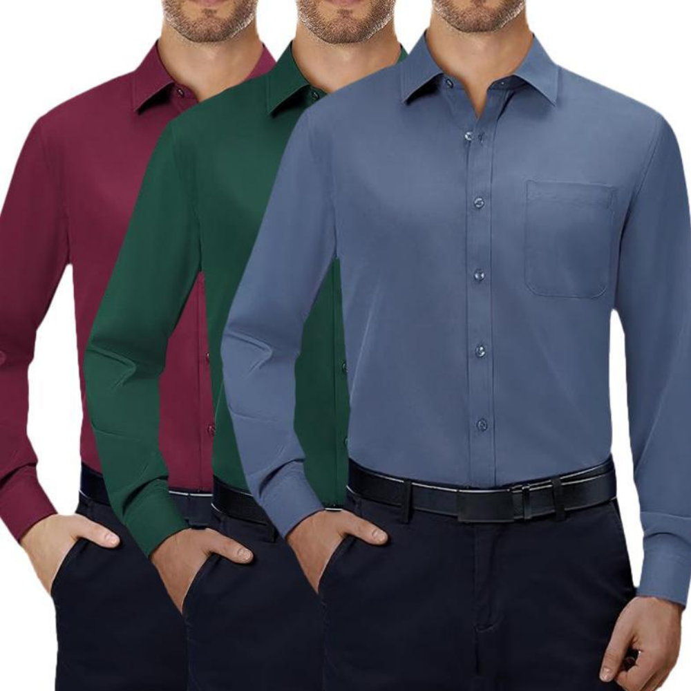 Pack of 3 Long Sleeve Button Down Shirts for Business and Casual Wear for Men