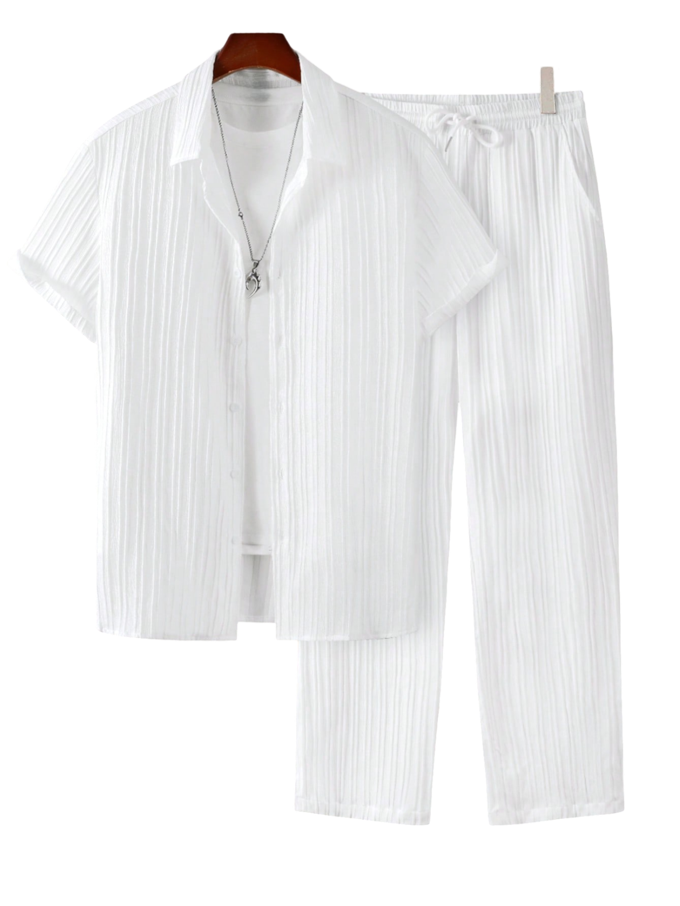 Solid Colored Button Up Shirt And Pants Without Tee-Vacay Outfit