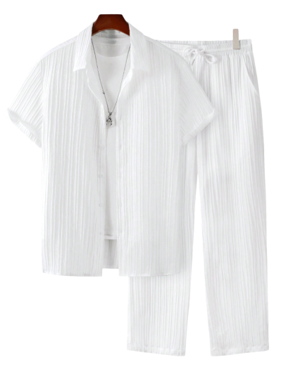 Solid Colored Button Up Shirt And Pants Without Tee-Vacay Outfit