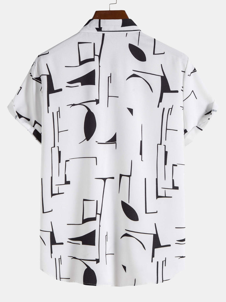 Abstract Print Button Up Shirt-Vacay Outfit