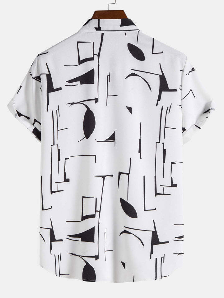 Abstract Print Button Up Shirt-Vacay Outfit