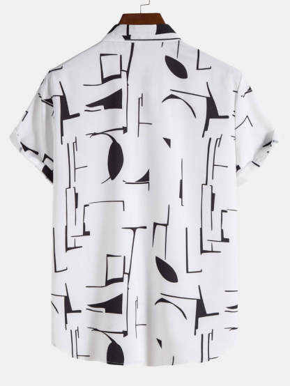 Abstract Print Button Up Shirt-Vacay Outfit