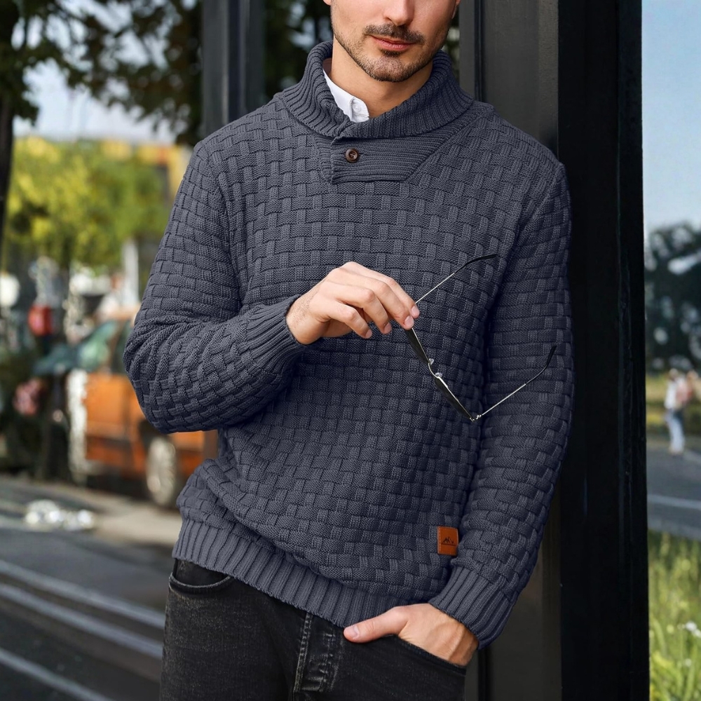 Mens Casual Pullover Fall Winter Turtleneck Cable Knit v Neck Fisherman Waffle Sweater