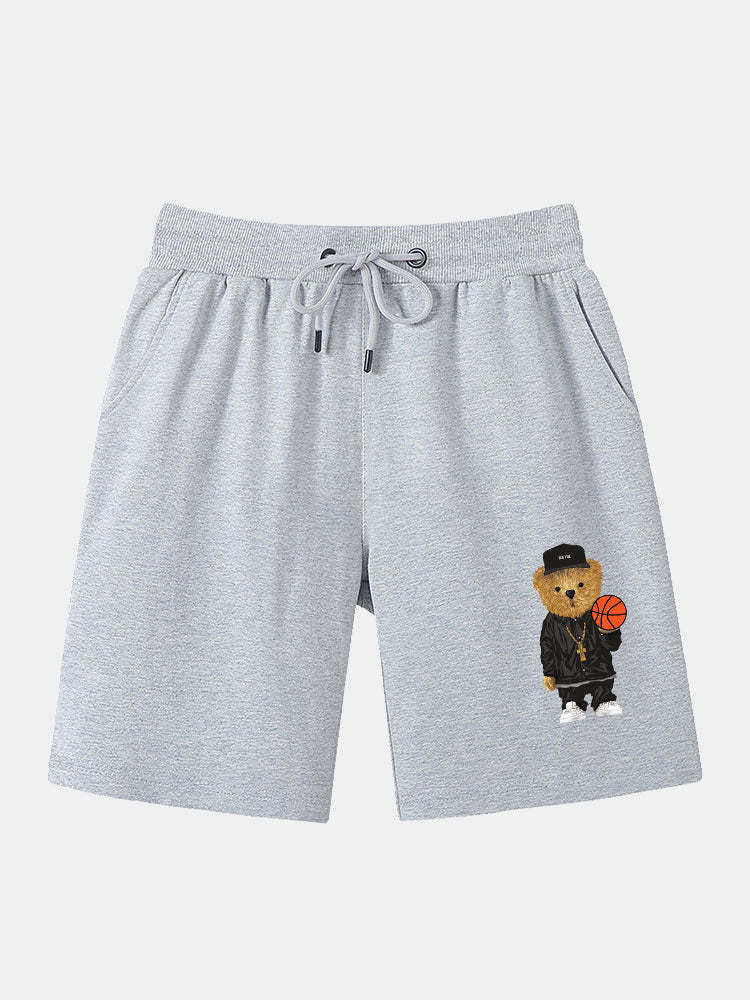 Basketball Bear Print T-Shirt And Shorts-Vacay Outfit