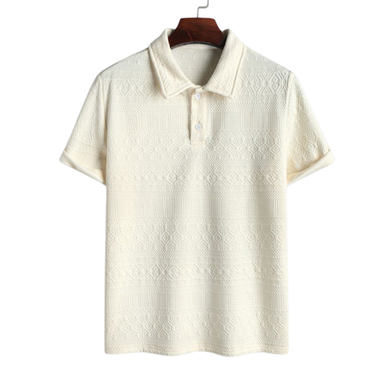 Geometric Retro Jacquard Polo T Shirt And Casual Shorts-Vacay Outfit