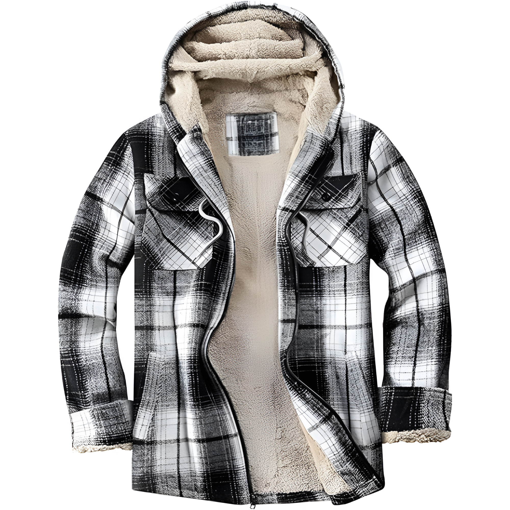 Men's Zip Up Flannel Shirt Jacket Fleece Lined Long Sleeve Plaid Coat Heavyweight Hoodie with Hood