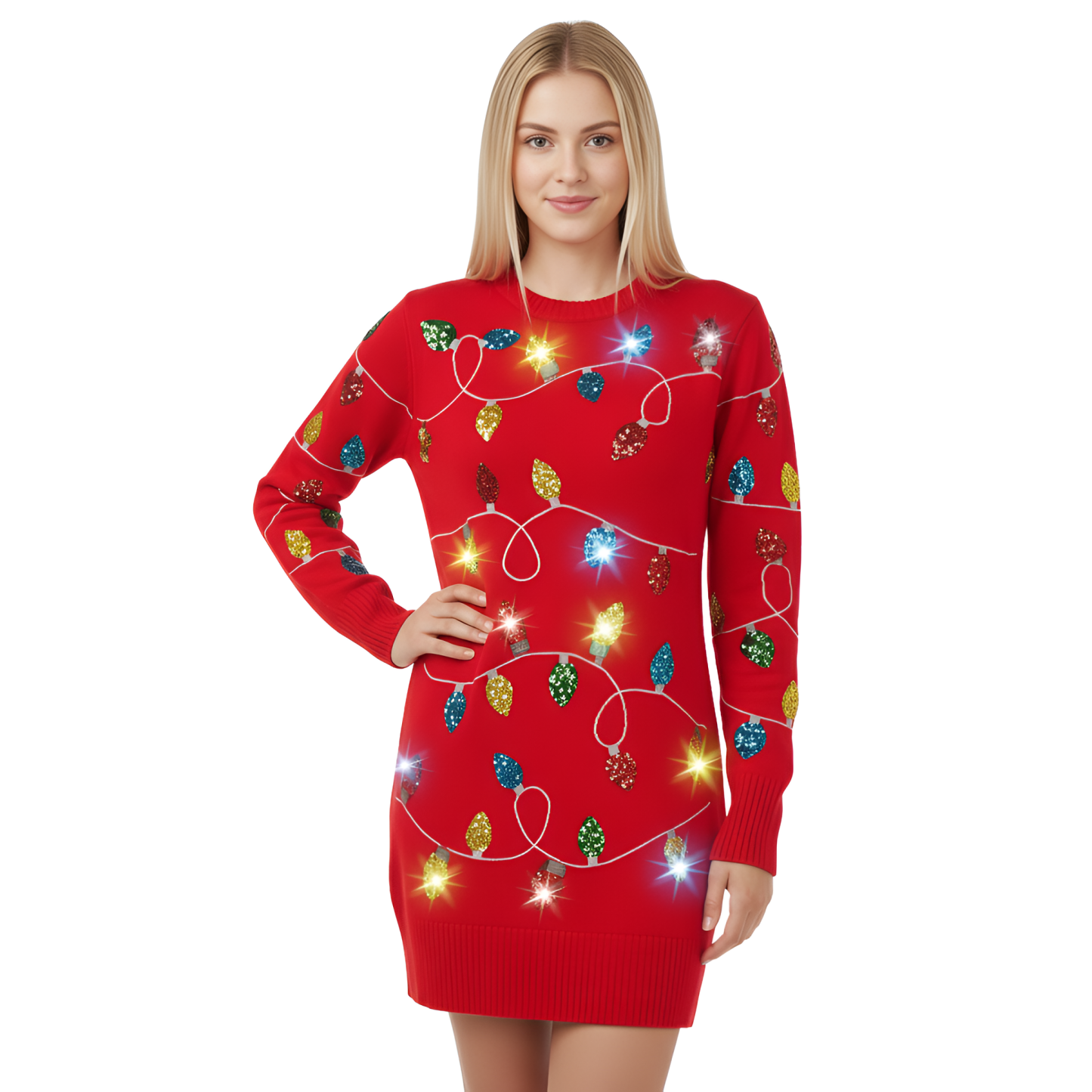 Ugly Christmas Sweater For Women With Light Up Bulbs Design