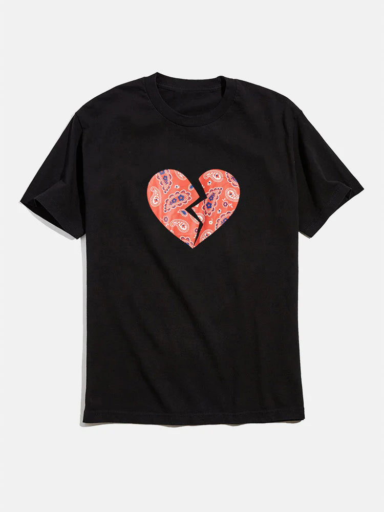 Broken Heart Graphic Cotton T-Shirt-Vacay Outfit