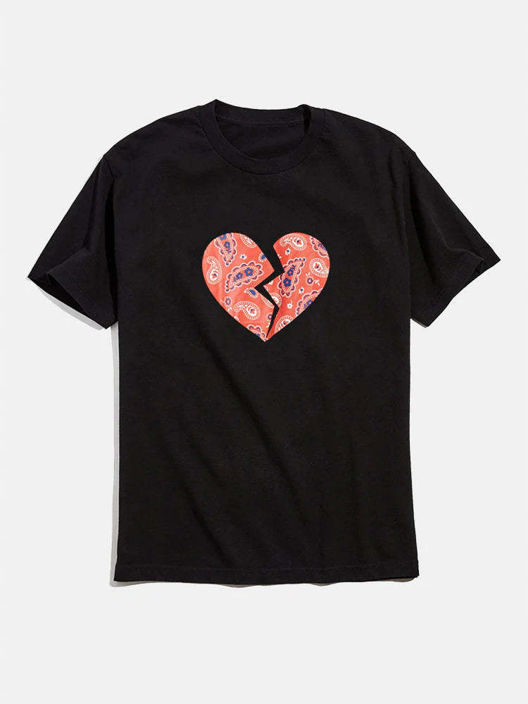 Broken Heart Graphic Cotton T-Shirt-Vacay Outfit