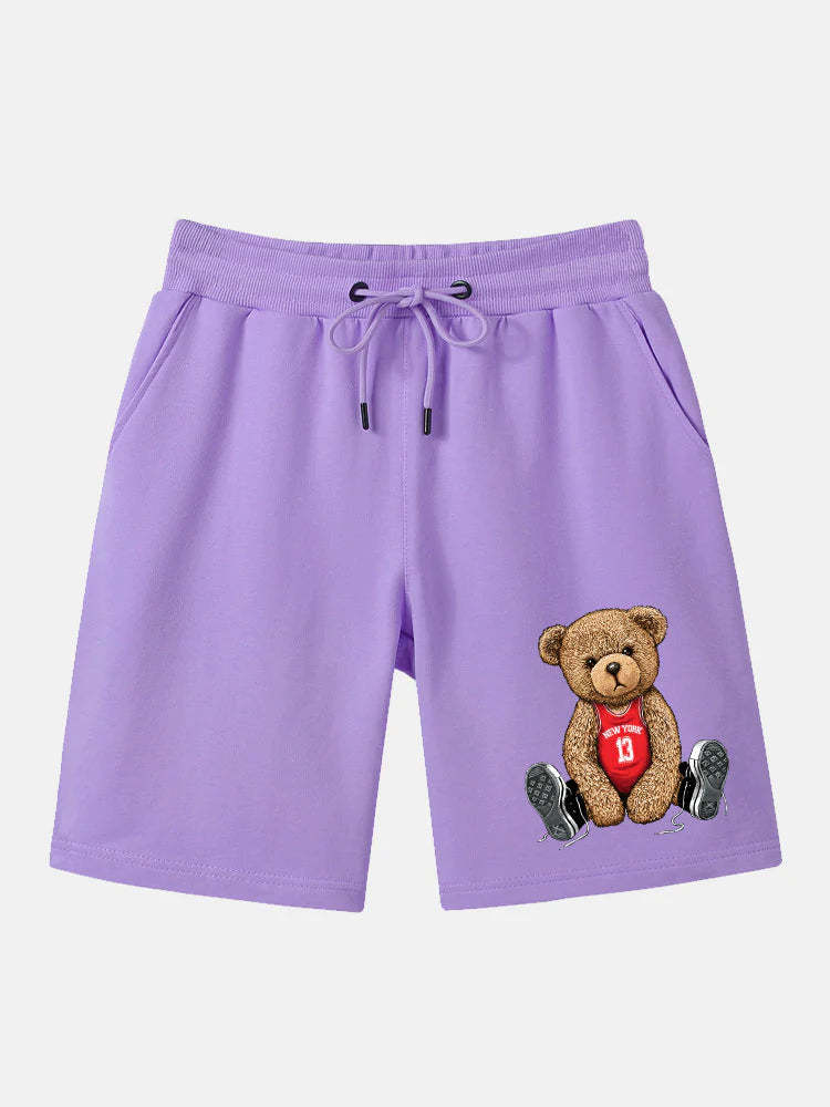 Bear Print Mid Length Shorts-Vacay Outfit