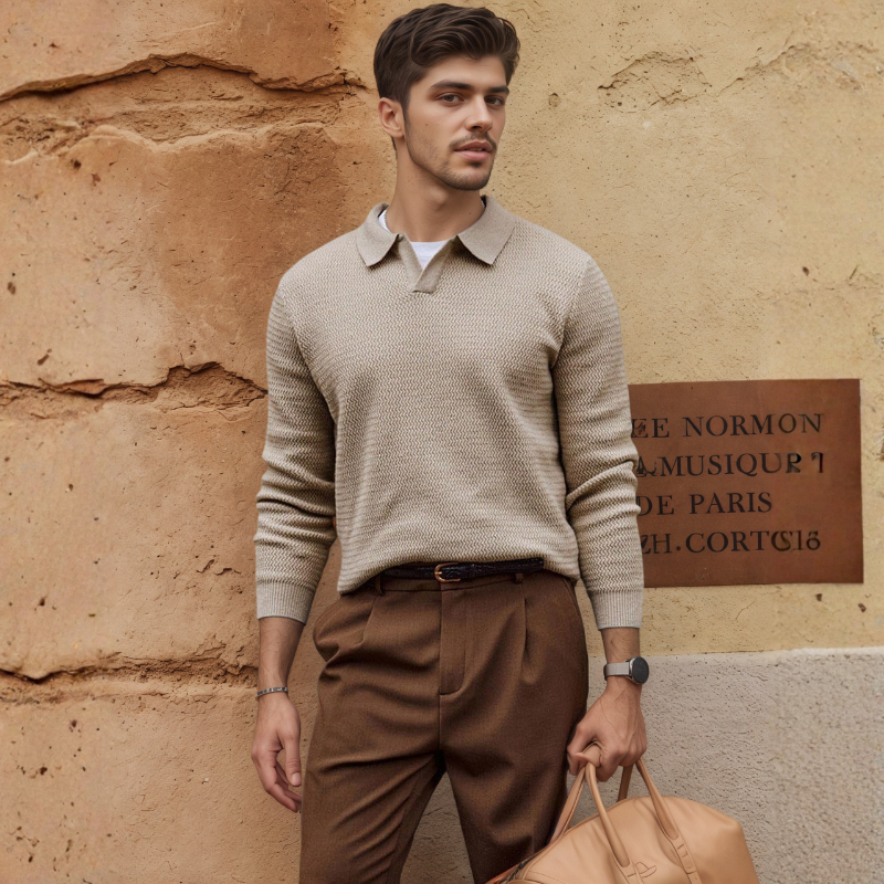 Textured V Style Long Sleeve Pullover