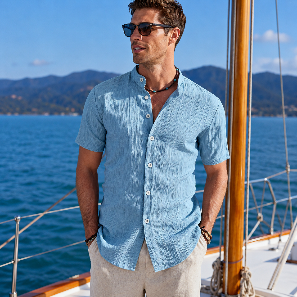 Solid Color Pack Of 5 Classic Button Up Short Sleeve Shirt For Men