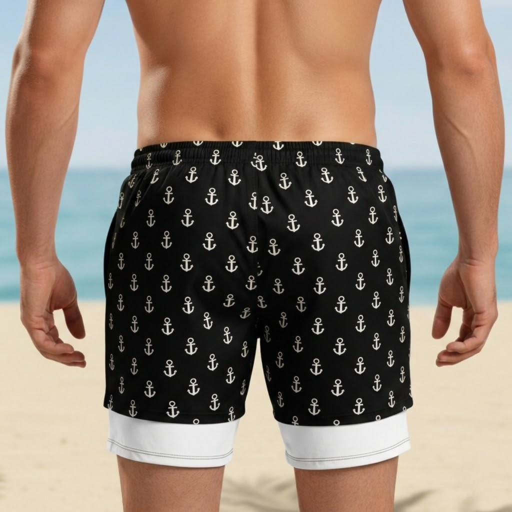 Anchor Print Drawstring Casual Shorts For Men