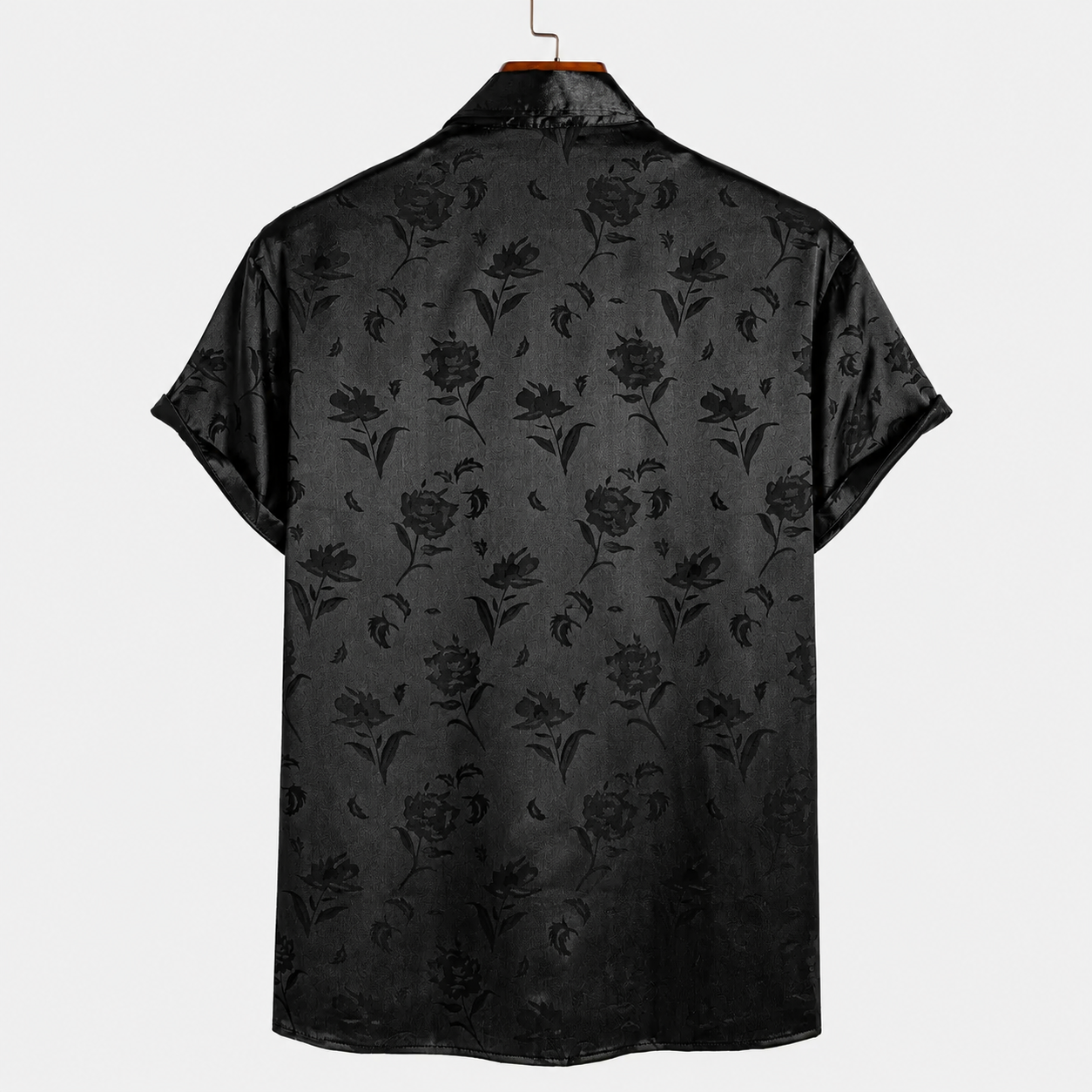  Rose Print Floral Jacquard Short Sleeve Shirt For Men
