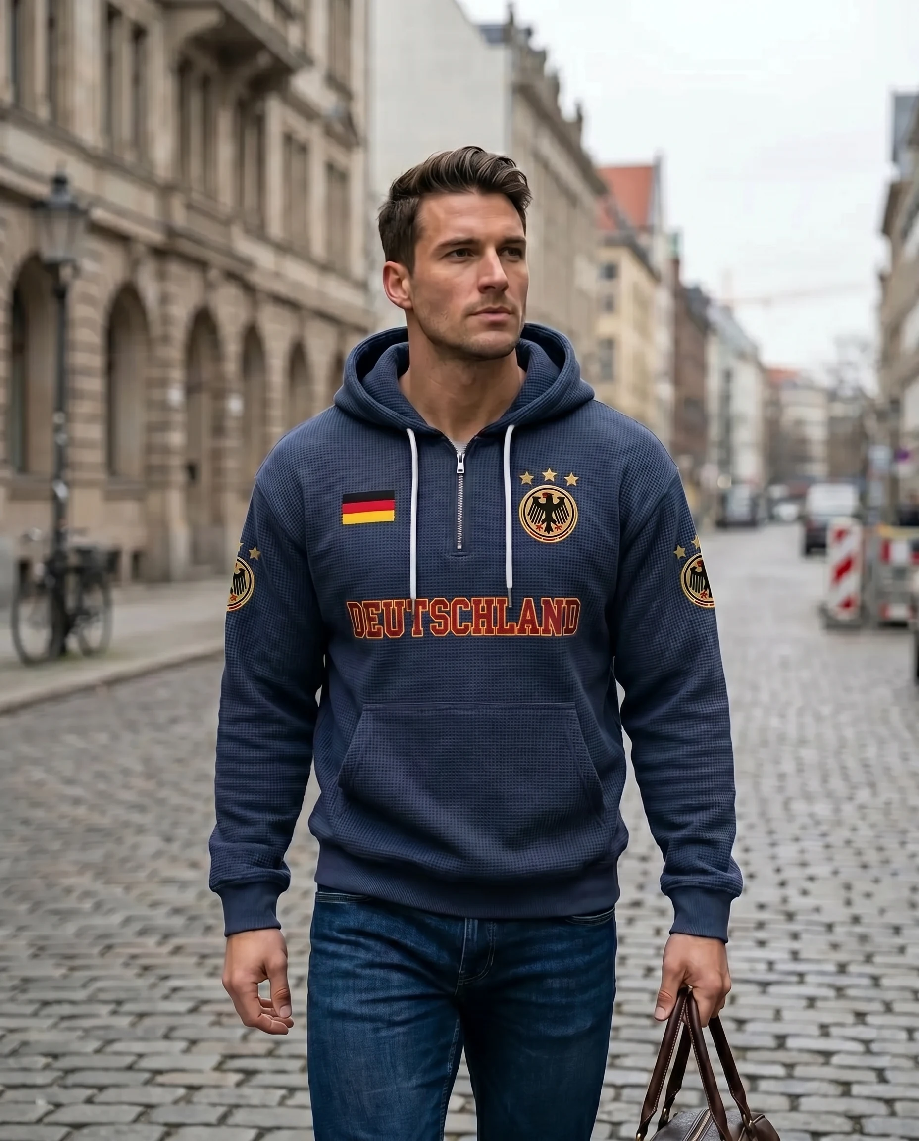 Germany waffle quarter-zip football fan hoodie