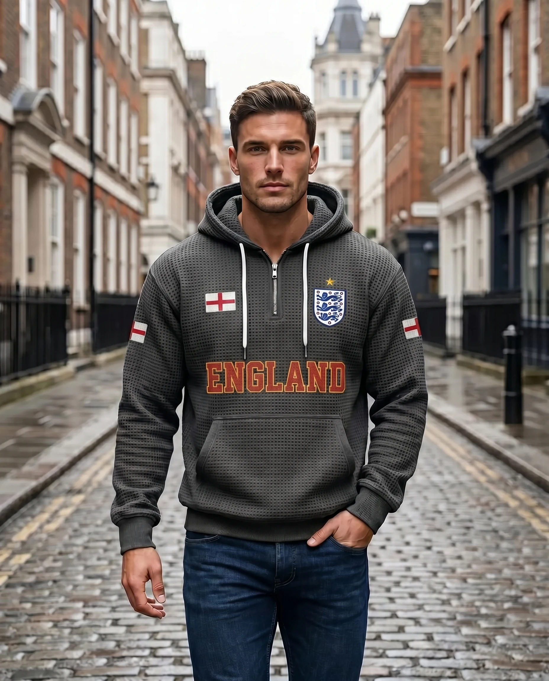 England waffle quarter-zip football fan hoodie