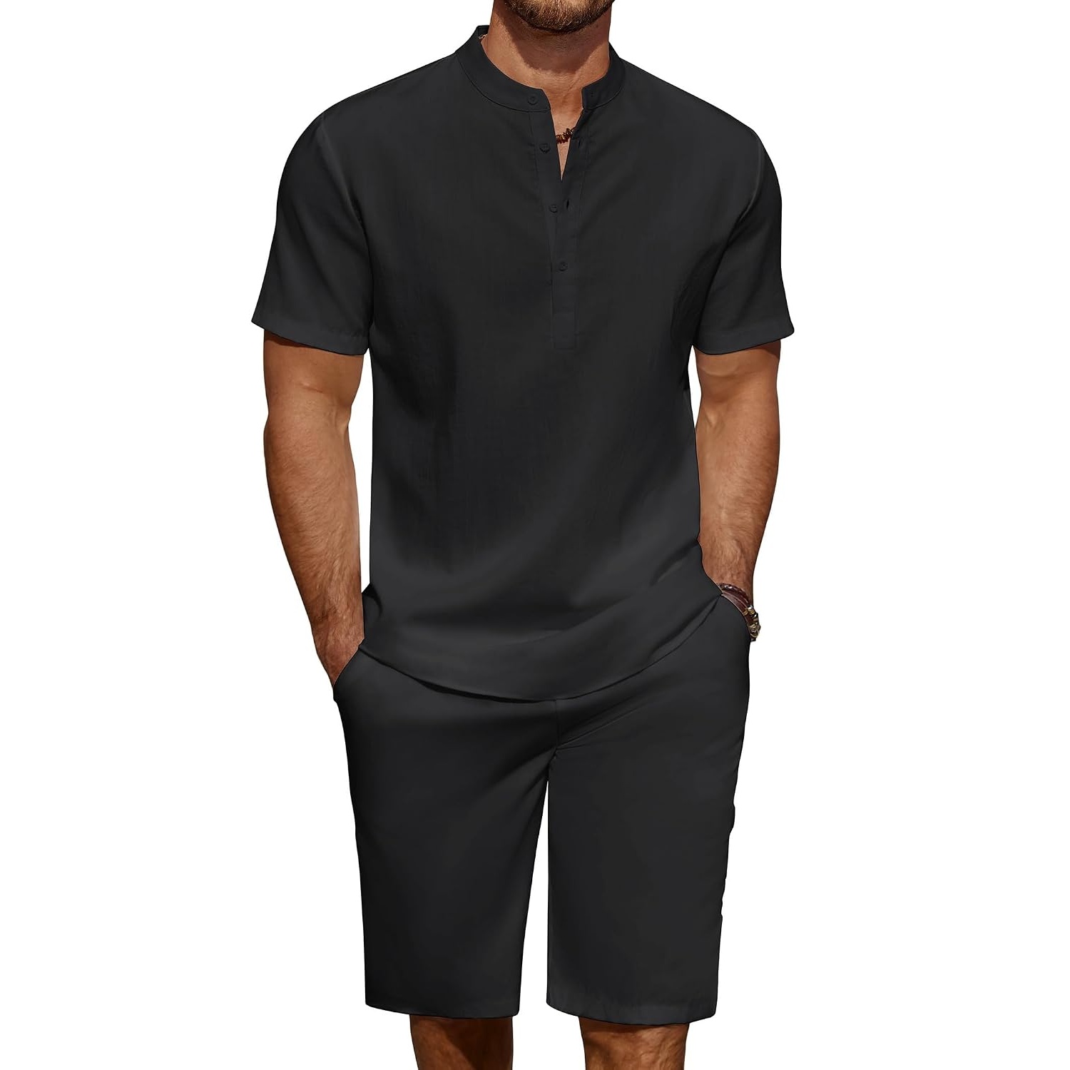 Casual Summer Wear Yoga Linen Shirt And Short Set For Men