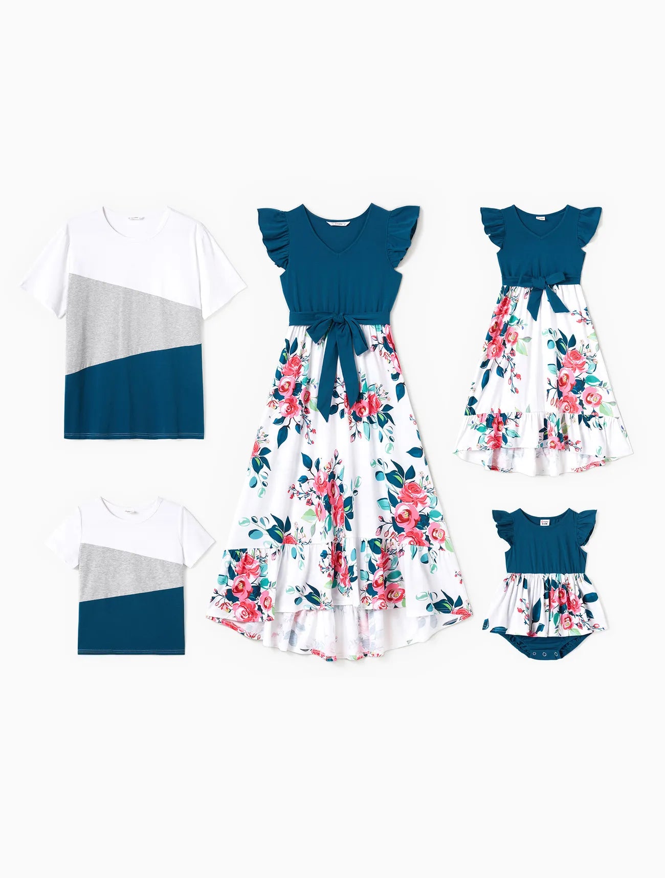 Family Matching Sets Floral Print Dresses And T Shirt-Vacay Outfit