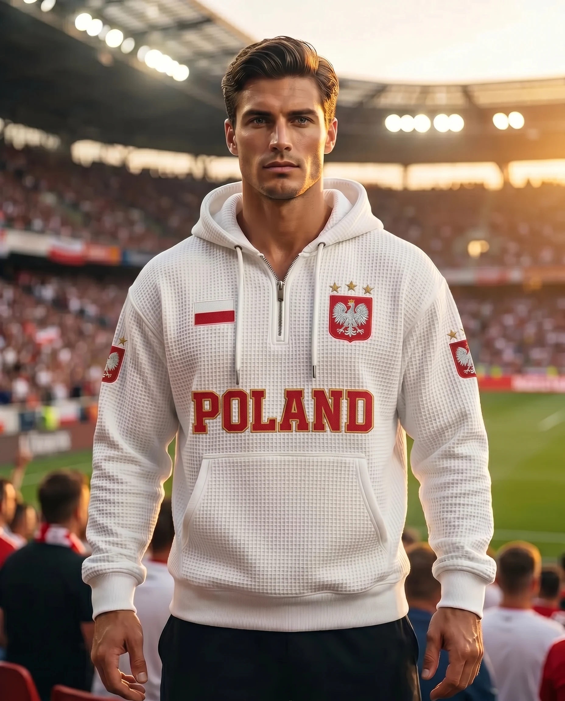 Poland waffle quarter-zip football fan hoodie