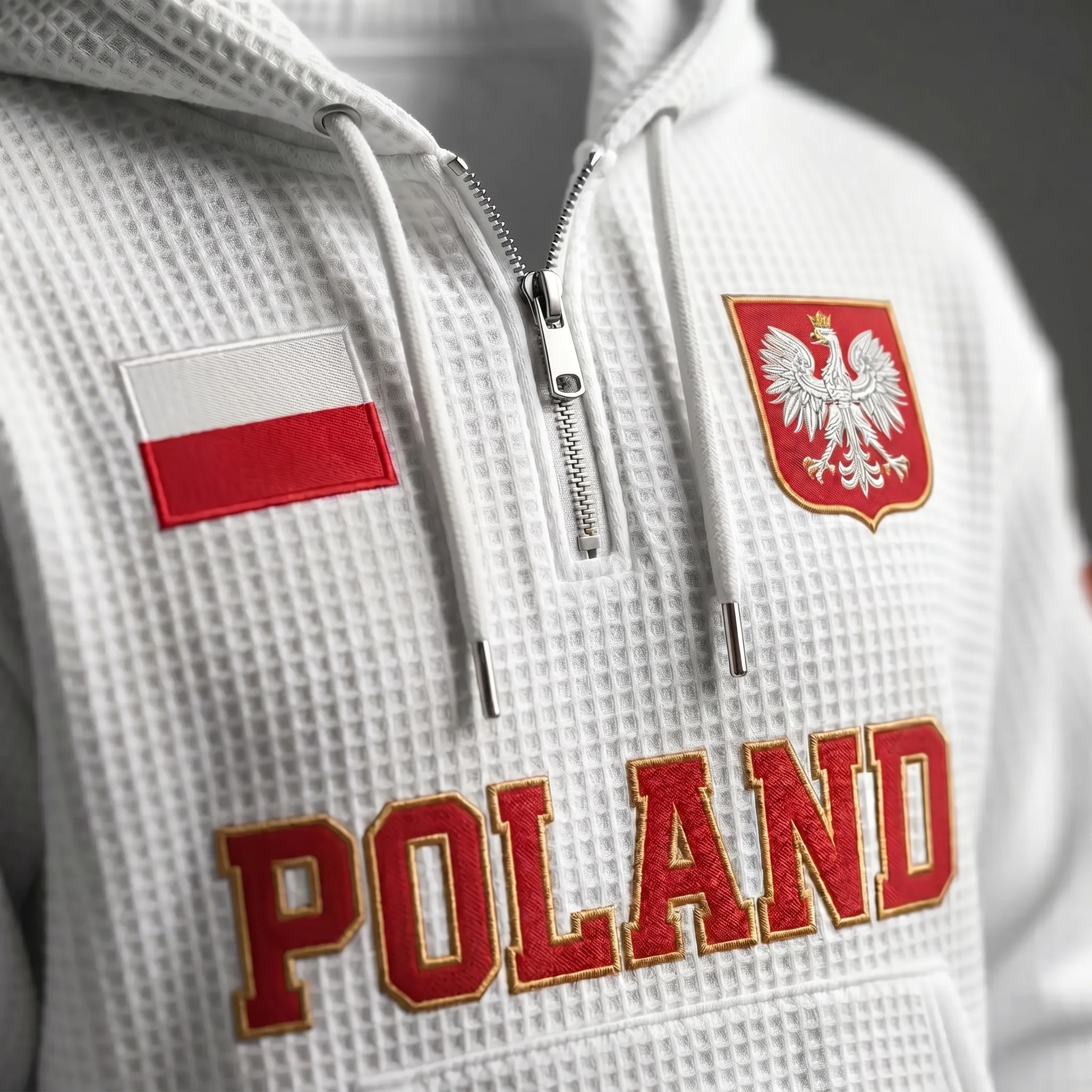 Poland waffle quarter-zip football fan hoodie