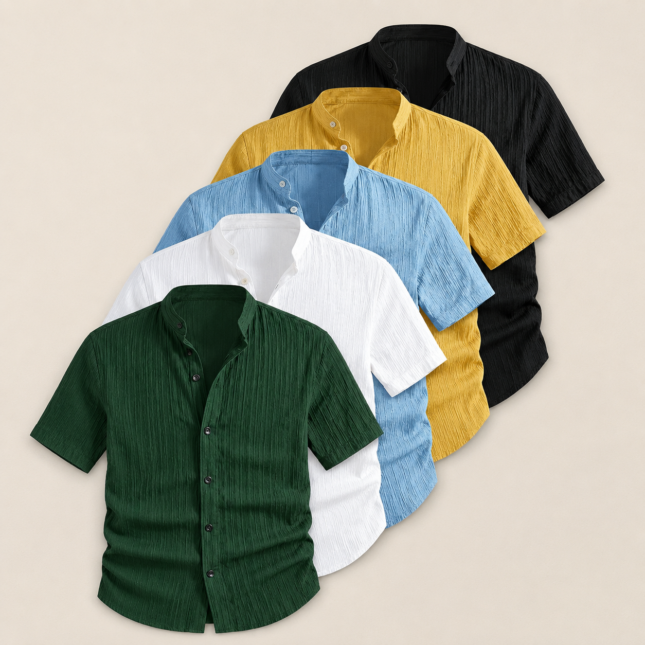Solid Color Pack Of 5 Classic Button Up Short Sleeve Shirt For Men