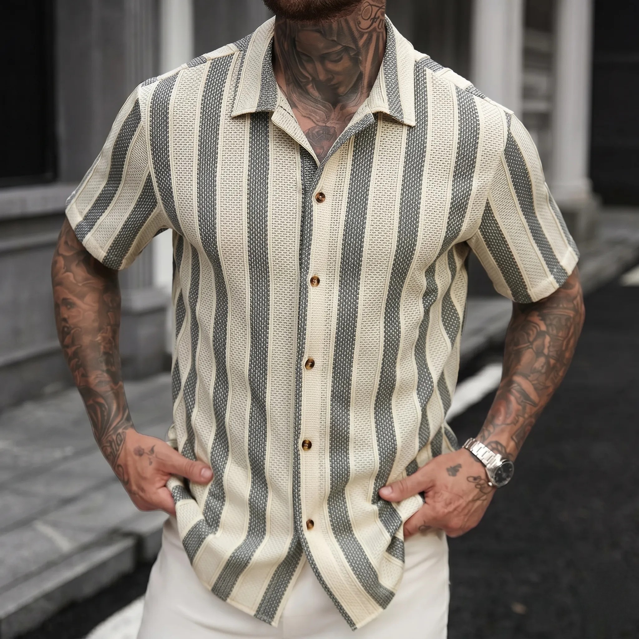 Plus Size Textured Jacquard Shirt For Men