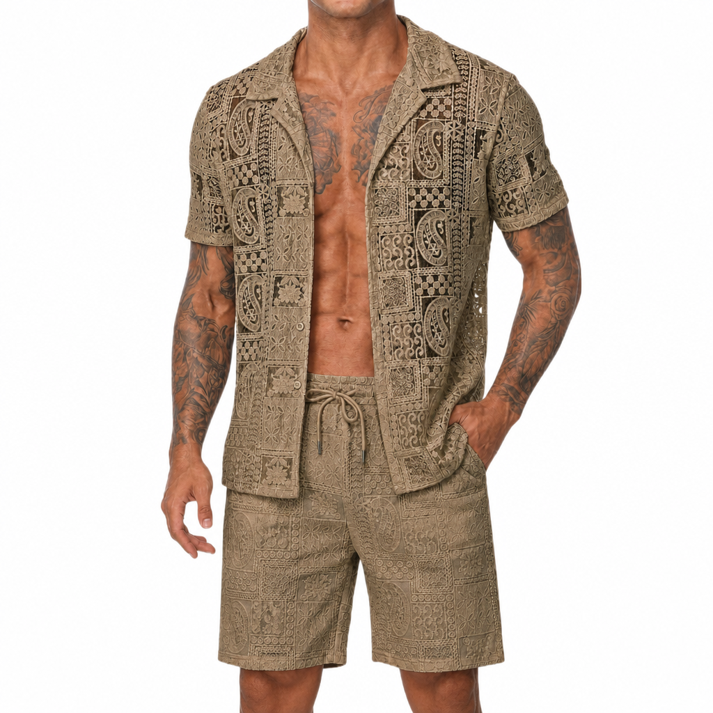 Beach Wear Short Sleeve Shirt and Short Set For Men