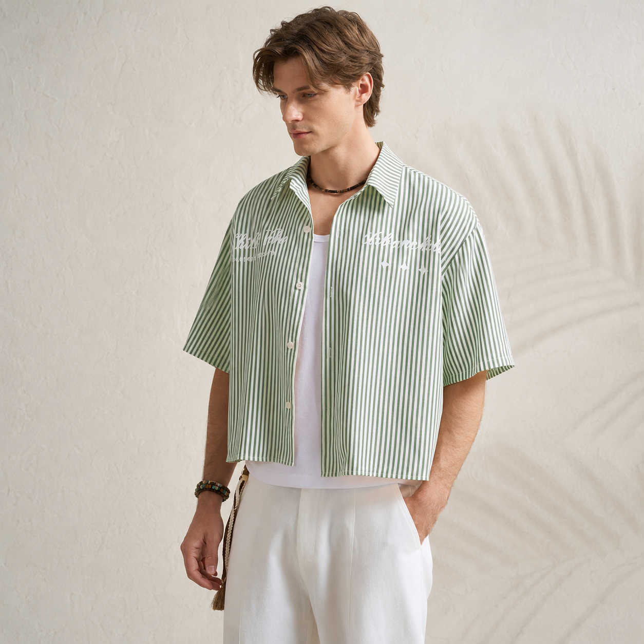 Striped Print Short Sleeve Summer Casual Vacation Style Shirt For Men