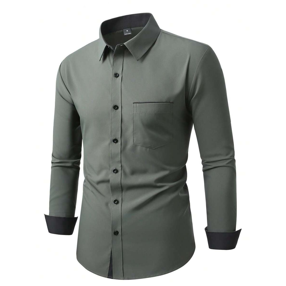 Solid Colored Front Pocket Long Sleeve Shirt